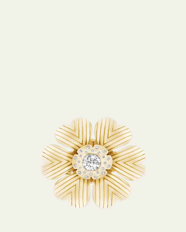 18K Yellow Gold Camellia Ring with Diamonds